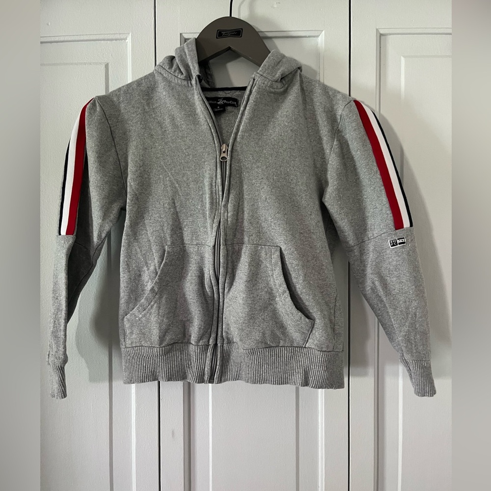 Beverly Hills Polo Club Gray Hoodie with Red and Black Stripes